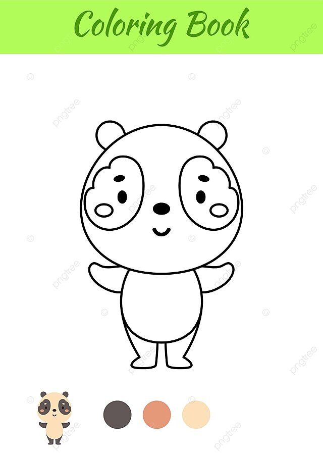 Happy panda coloring page for kids with cute animals vector kindergarten colouring preschool png and vector with transparent background for free download