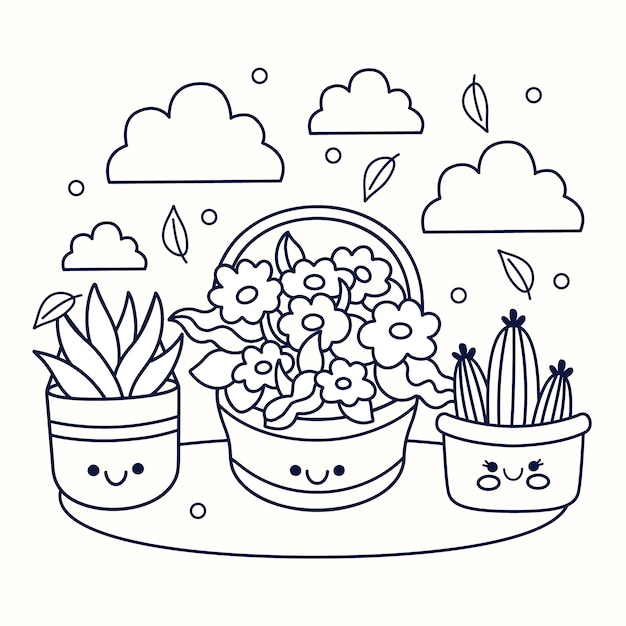 Free vector flat design kawaii coloring book illustration