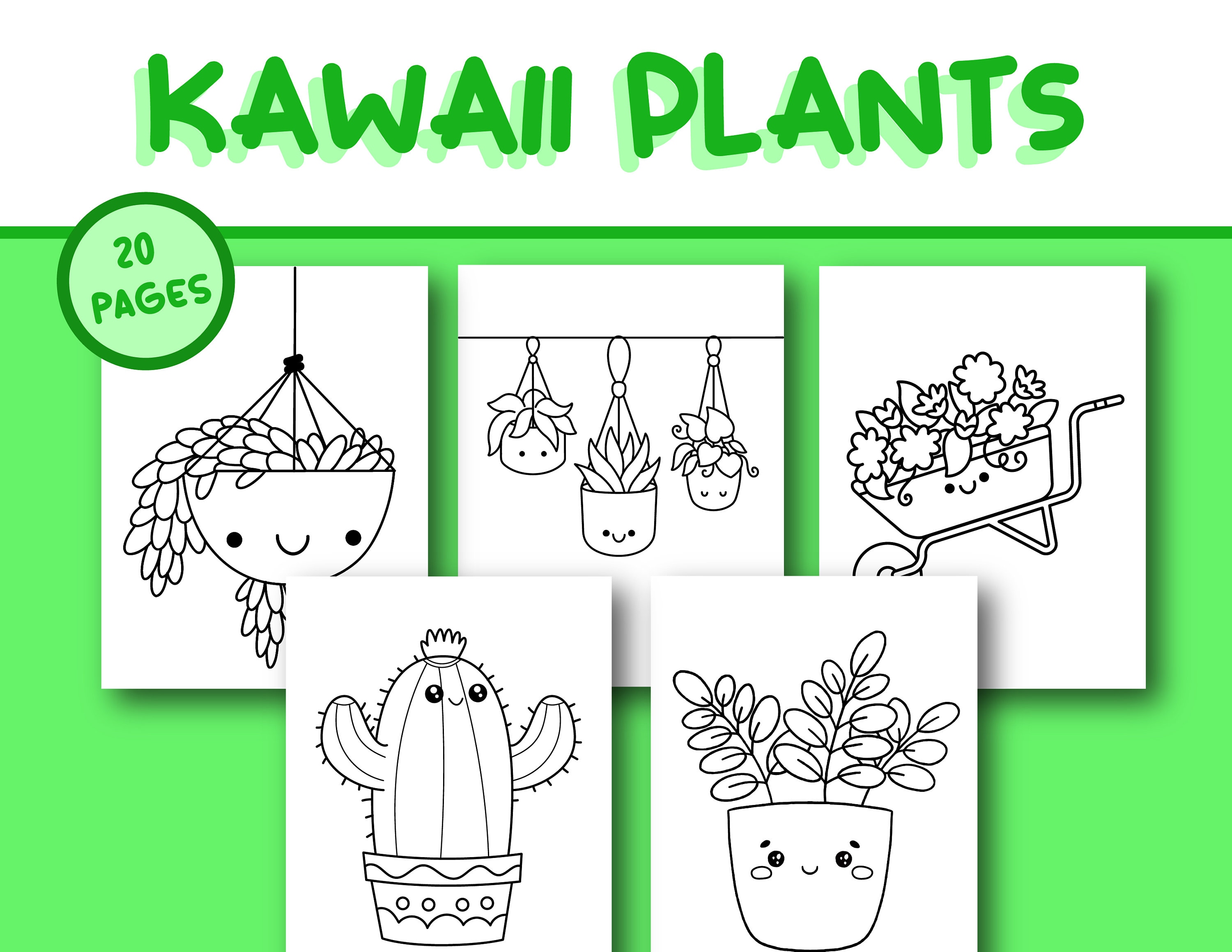 Kids coloring book cute kawaii plants coloring pages digital coloring pages printable pdf download
