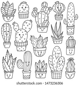 Set cactus plant kawaii doodle style stock vector royalty free