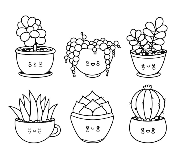 Kawaii plants coloring images