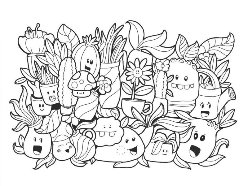Kawaii plant doodle drawing line art vector graphic element png images eps free download