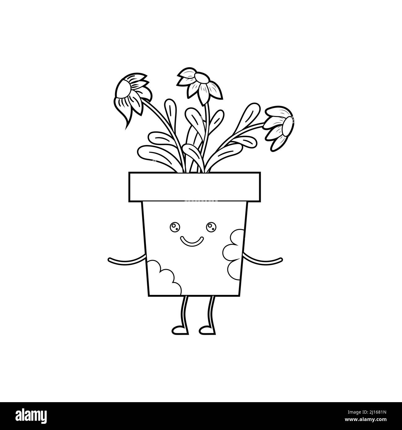 Coloring book for kids cute cartoon flowers in a kawaii pot stock vector image art
