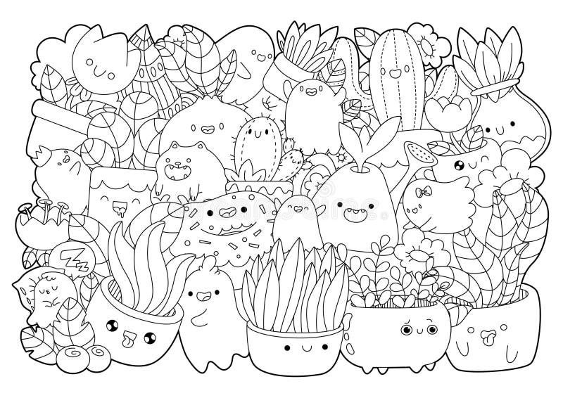 Coloring bookplants and monsters stock vector