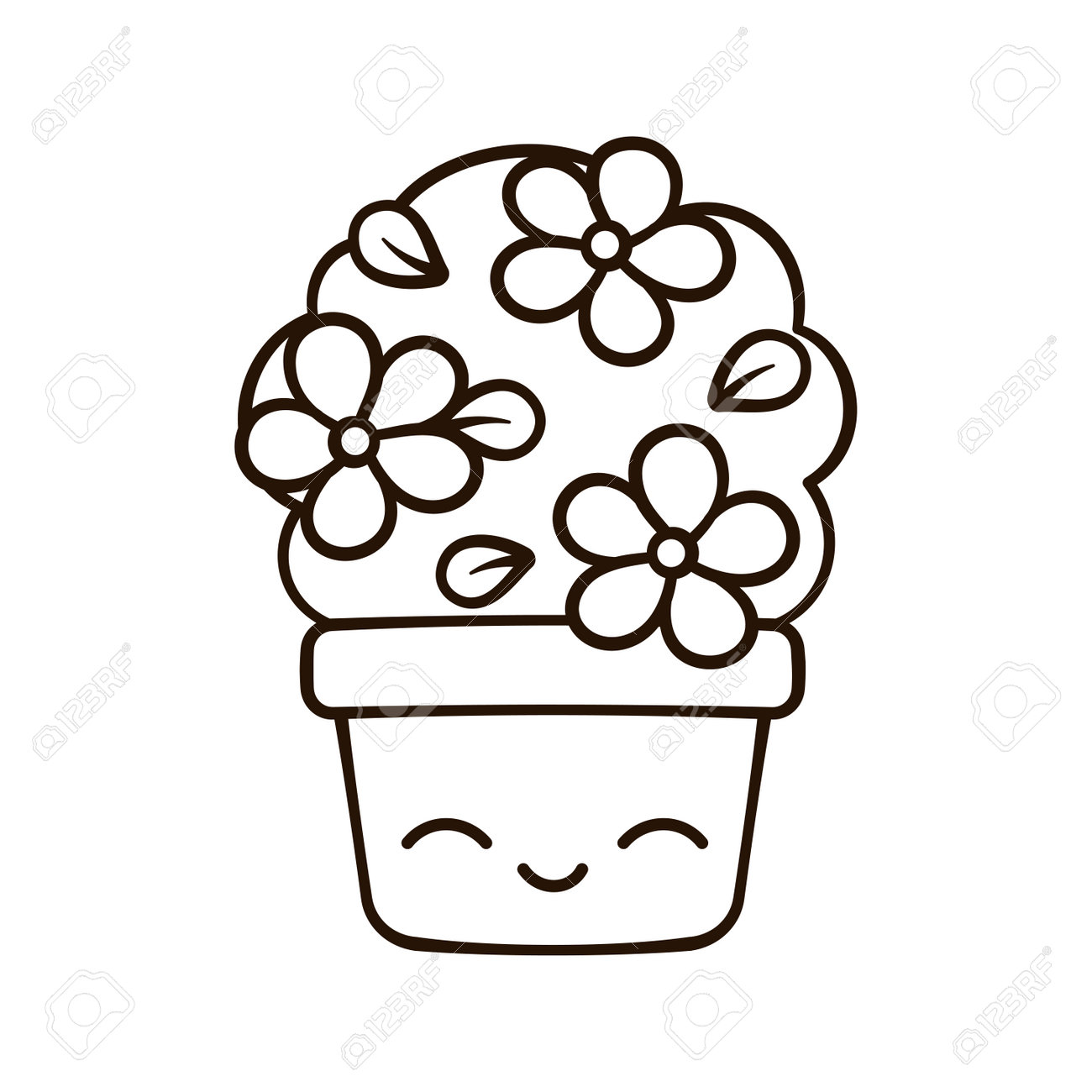Indoor house plant kawaii flower pot cute cartoon outline line art illustration gardening farming agriculture coloring book page activity worksheet for kids royalty free svg cliparts vectors and stock illustration image