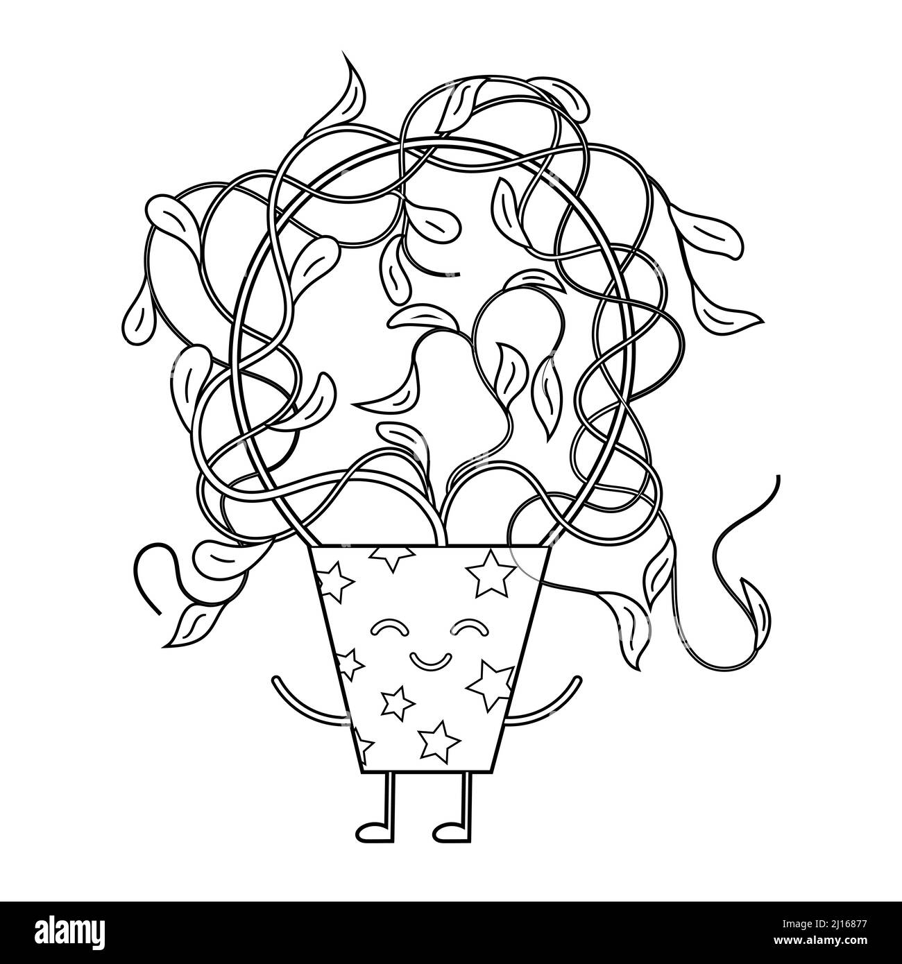 Coloring book for kids cute cartoon flowers in a kawaii pot stock vector image art
