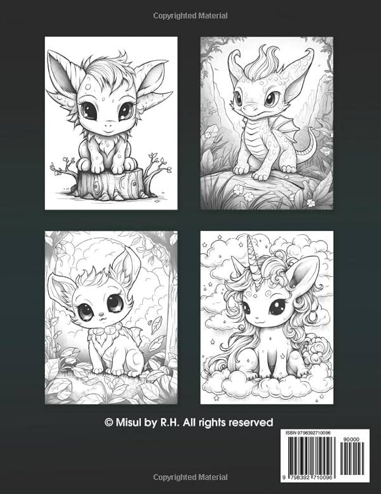 Fantasy kawaii creatures coloring book adorable creepy monsters for adults and teens featuring cute grayscale illustrations for relaxation rh misul books