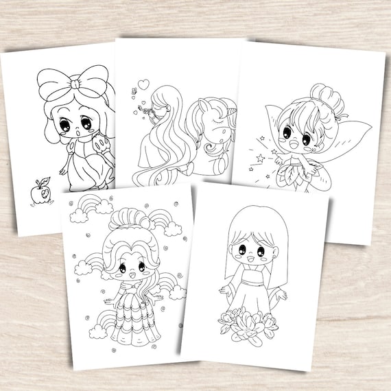 Kawaii princess coloring page cute princess coloring pagesprintable princess coloring pages for girlsprincess stamps coloring for kid