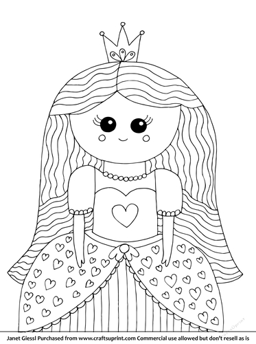 Cute princess coloring pagedigi stamp