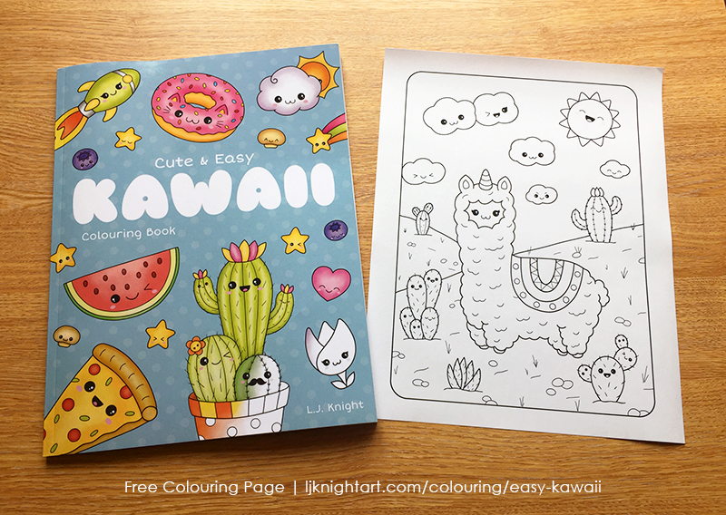 Free cute kawaii llama printable colouring page lj knight art