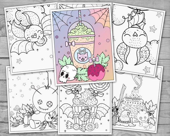 Printable kawaii pastel goth coloring sheets creepy cute coloring pages diy pdf coloring book for kids and adults