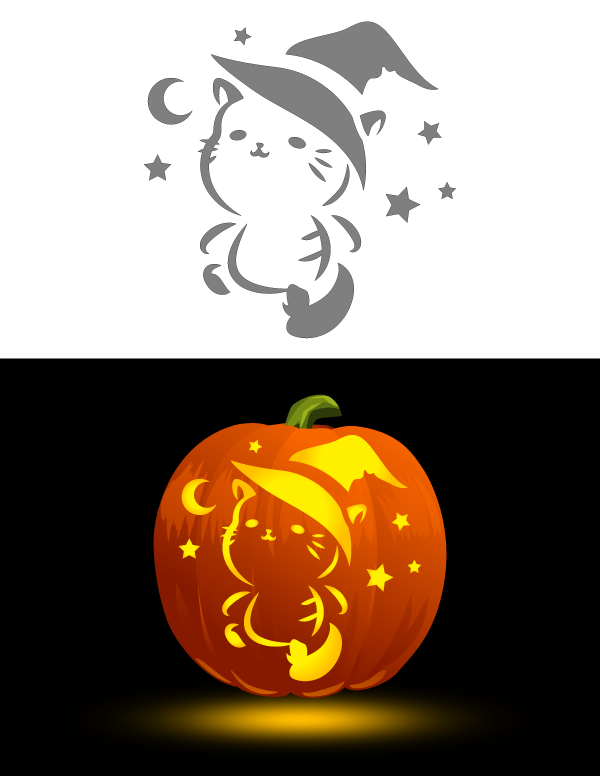 Printable kawaii cat pumpkin stencil
