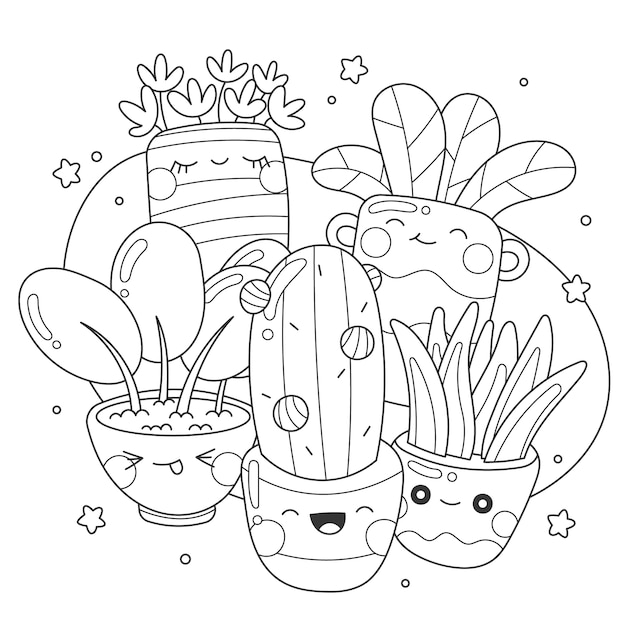 Free vector hand drawn kawaii coloring book illustration
