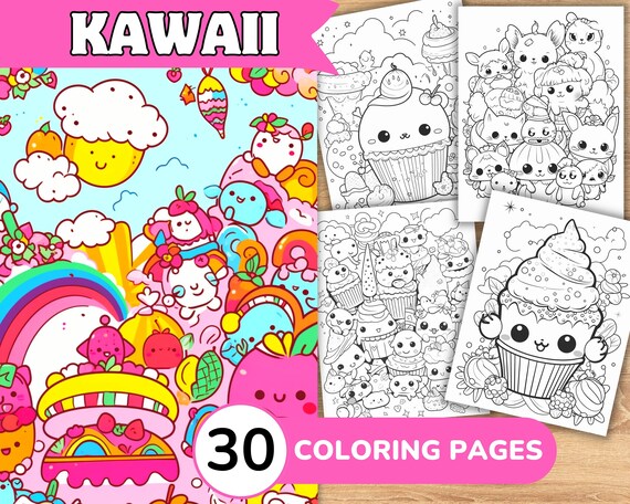 Kawaii coloring pages kawaii coloring book kawaii coloring template kawaii digital coloring printable coloring pages