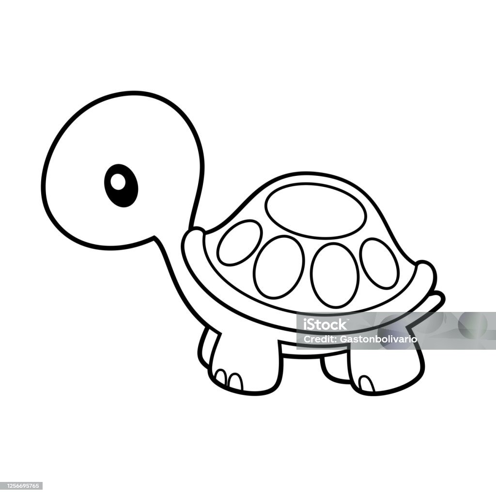 Cute turtle coloring page vector illustration on white stock illustration