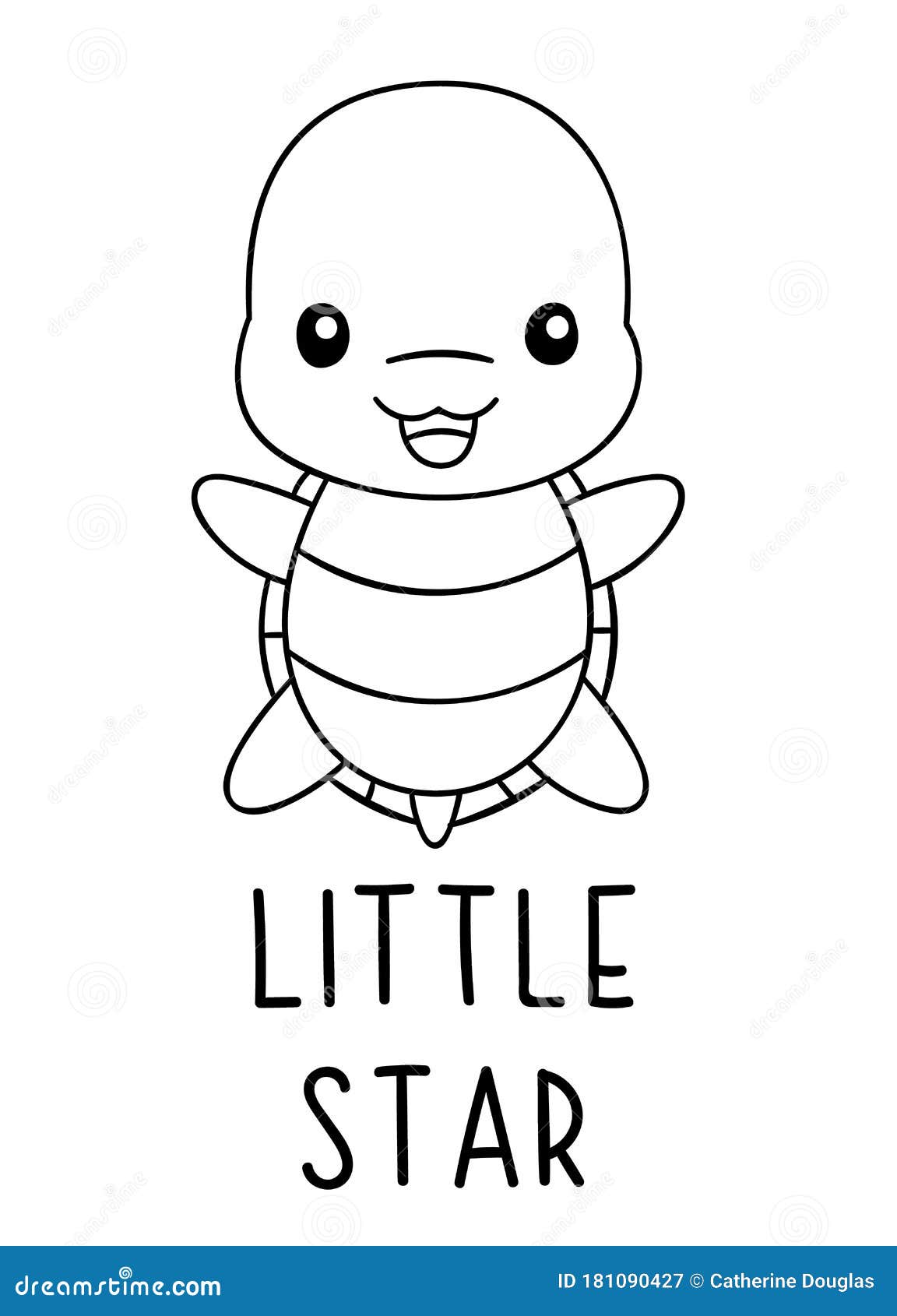 Coloring pages black and white cute kawaii hand drawn turtle doodles lettering little star stock vector
