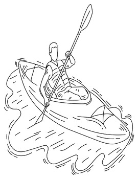 Kayak and boats coloring water activities scenes coloring pages