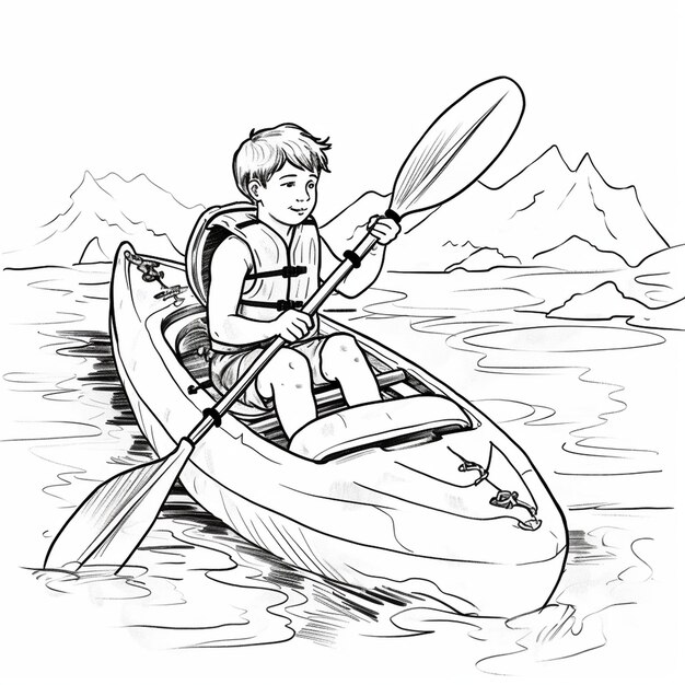 Premium ai image vector a cute and funny coloring page of a boy kayaking provides hours of coloring fun for children color