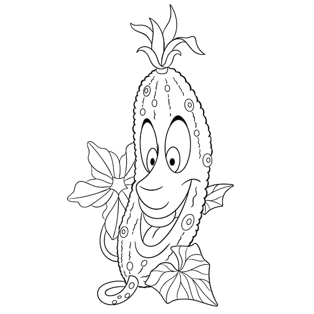Premium vector cute cucumber cartoon funny food emoji face kids coloring page