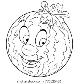 Coloring book coloring page cartoon watermelon stock vector royalty free
