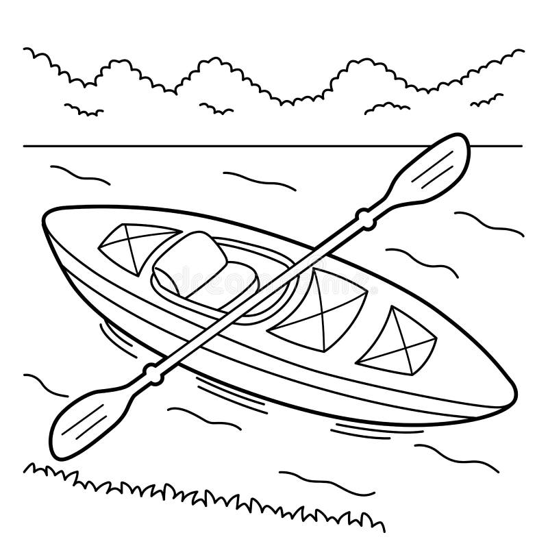 Kayak vehicle coloring page for kids stock vector