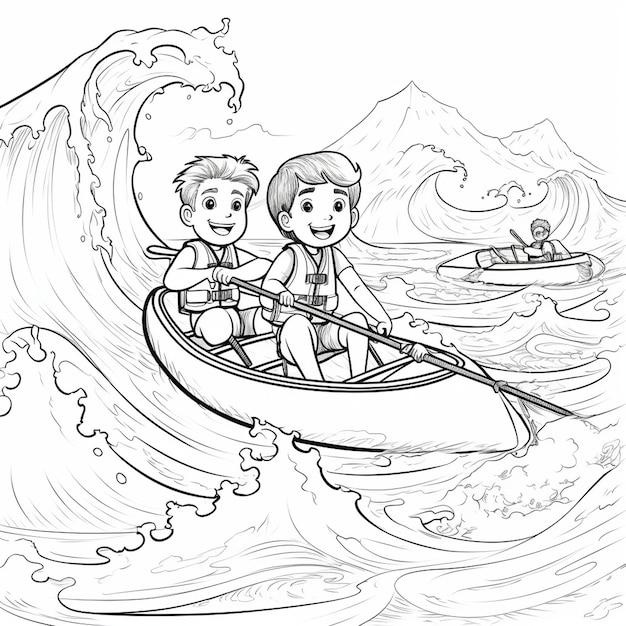 Premium ai image vector a cute and funny coloring page of a boy kayaking provides hours of coloring fun for children color