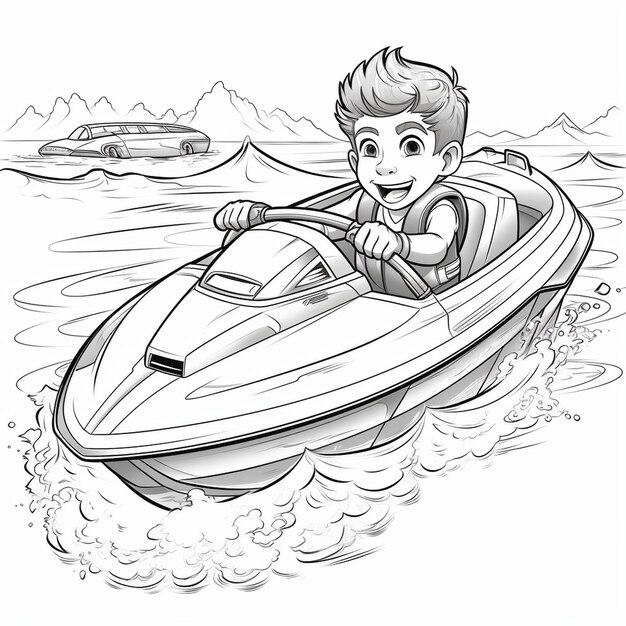 Premium ai image vector a cute and funny coloring page of a boy kayaking provides hours of coloring fun for children color