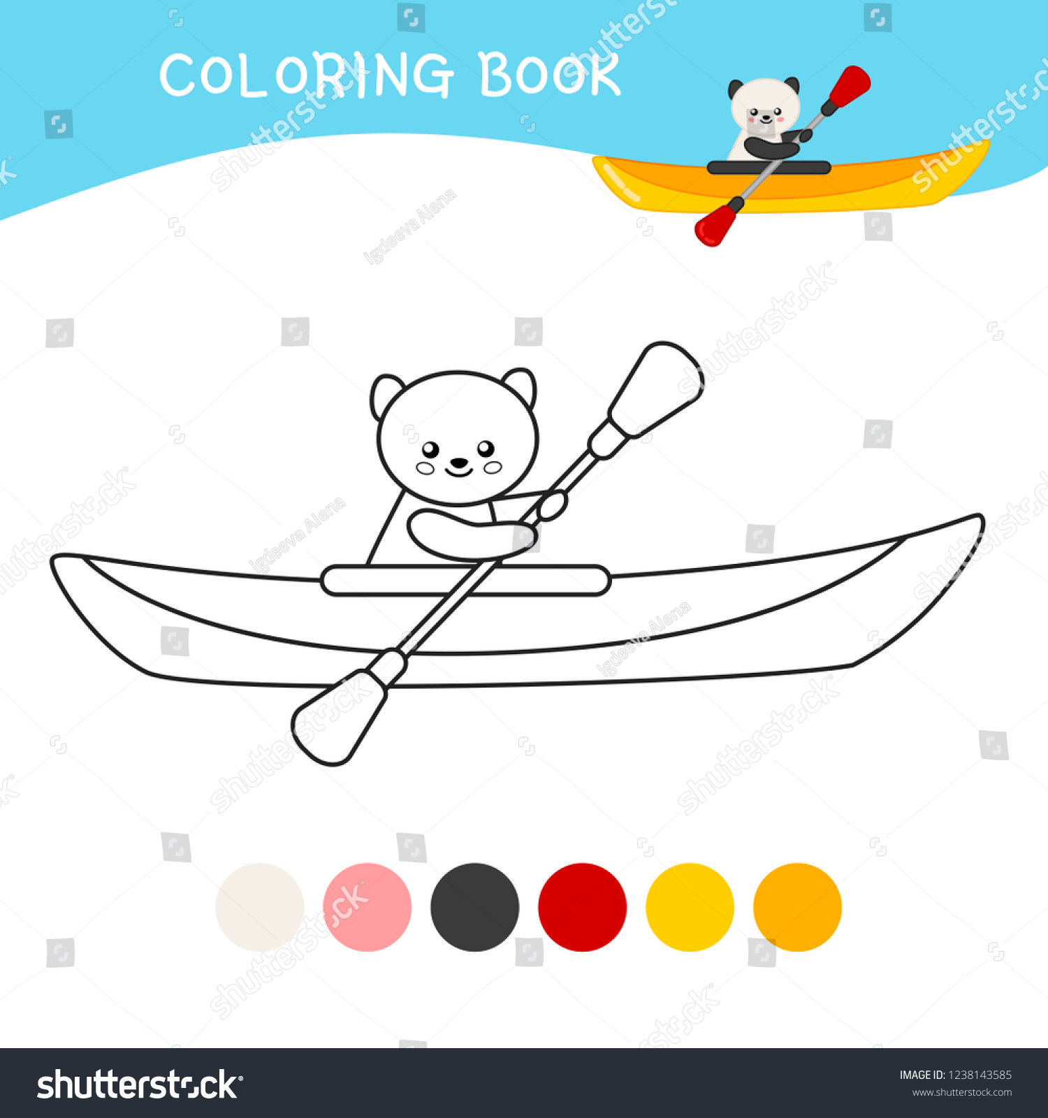 Coloring book children cartoon kayak stock vector royalty free