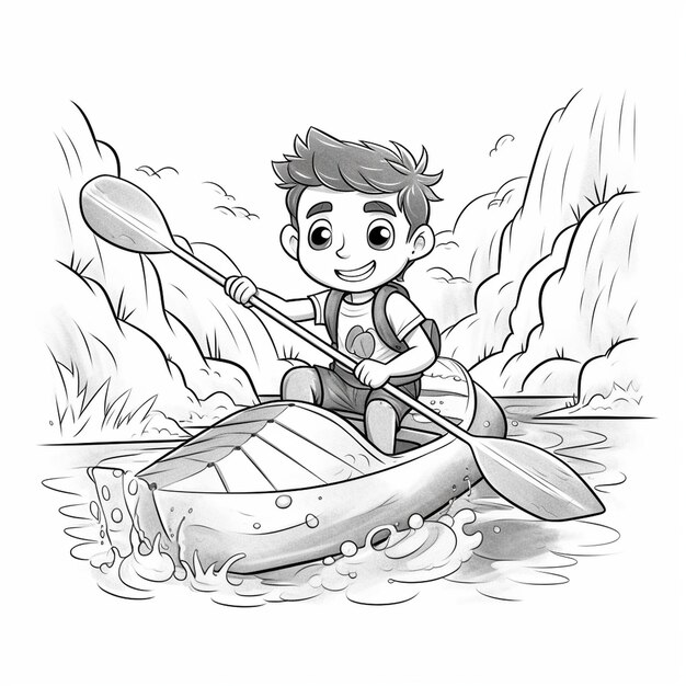 Premium ai image vector a cute and funny coloring page of a boy kayaking provides hours of coloring fun for children color