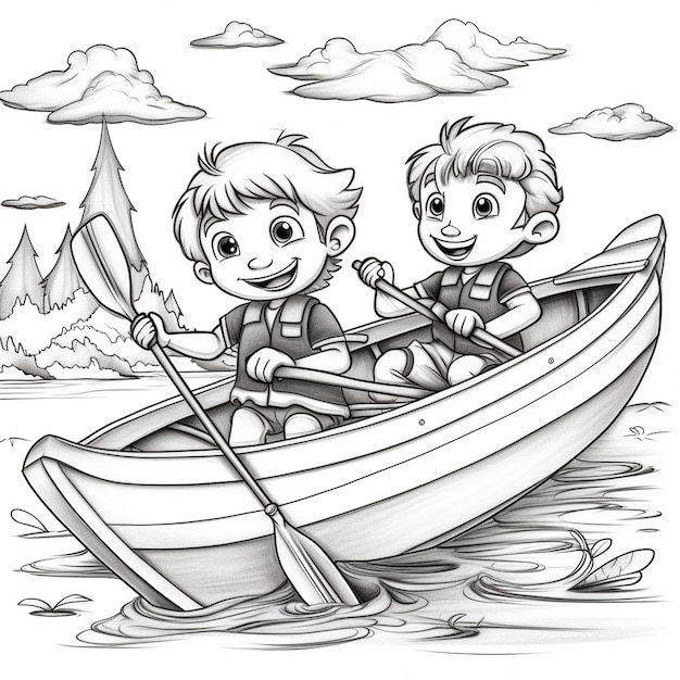 Premium ai image vector a cute and funny coloring page of a boy kayaking provides hours of coloring fun for children color