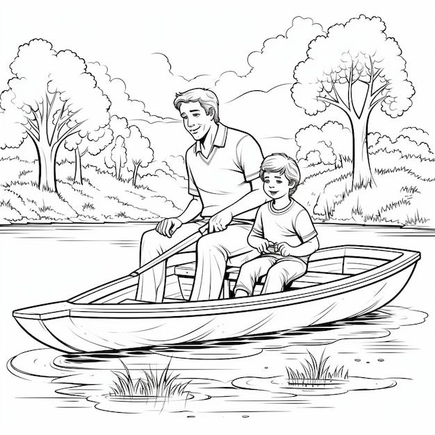 Premium ai image vector a cute and funny coloring page of a boy kayaking provides hours of coloring fun for children color