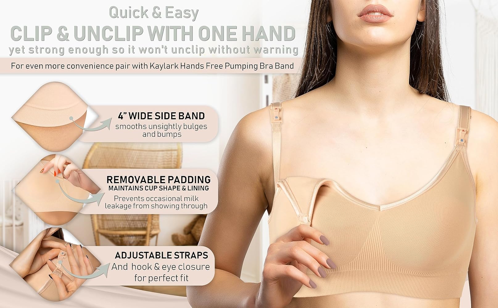 Kaye larcky nb memoire nursing bra seamless with reminder clips non slip breastfeeding essentials nude