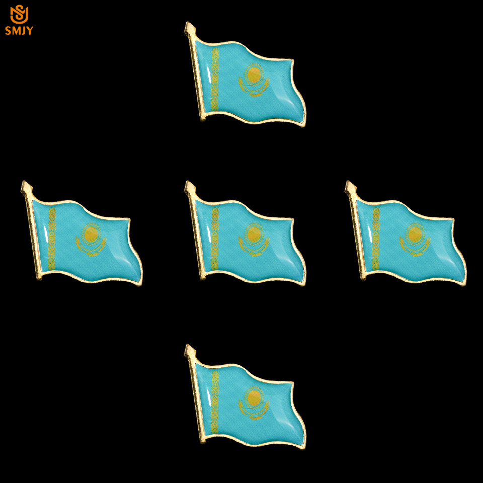 Pcslot creative diy pin brooch kazakhstan waving national flag brooch lapel safety buckle banner pin badge jewelry