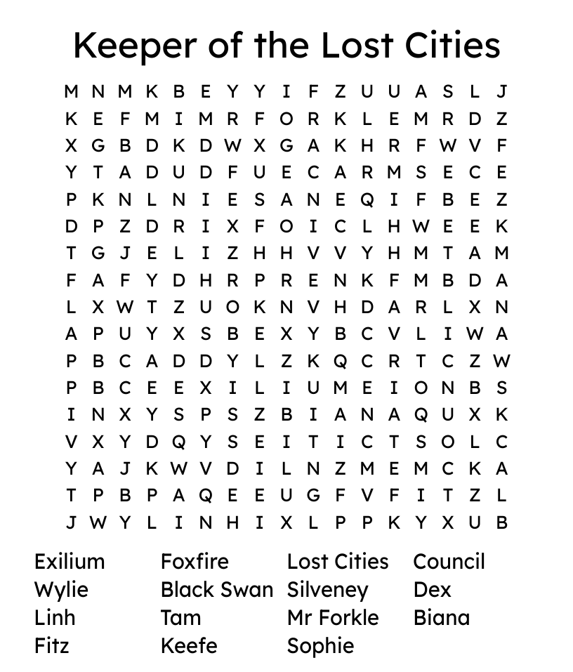 Keeper of the lost cities word search
