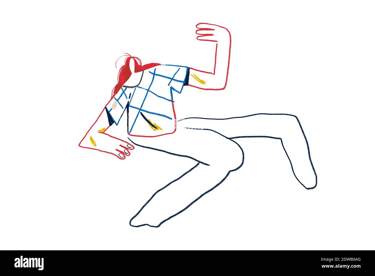 Line art and colorful abstract people expressionism and keith haring art style someone dancing painting drawing with primary color and isolated on stock photo