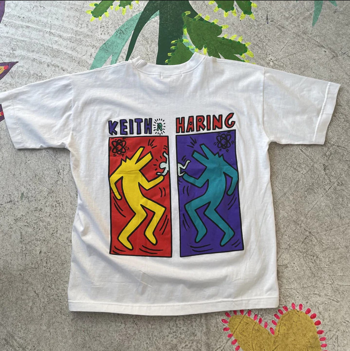 Keith haring dancing dogs front and back full color graphic t