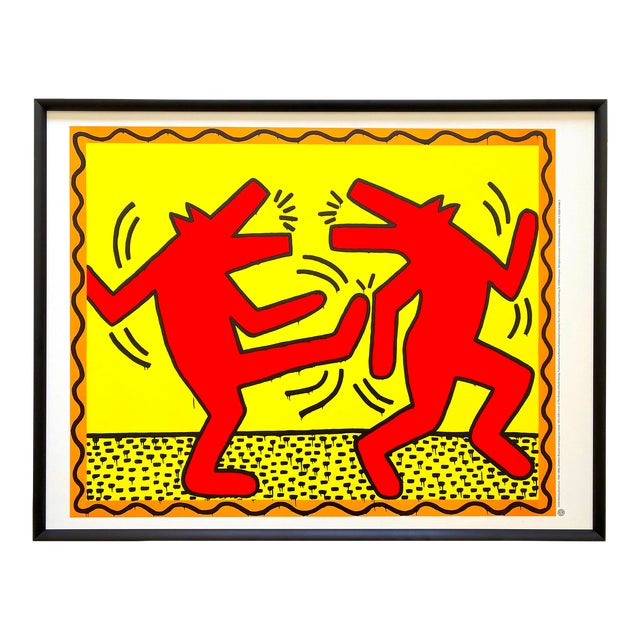 Keith haring estate vintage lithograph print framed pop art poster dancing dogs