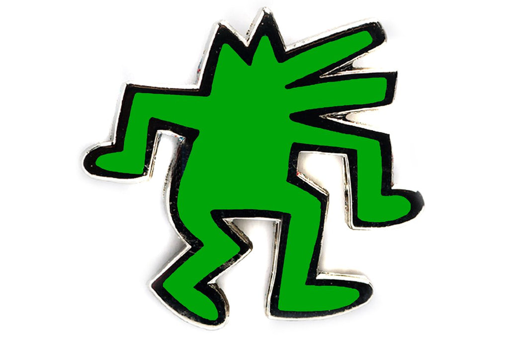 Keith haring dancing dog pin green