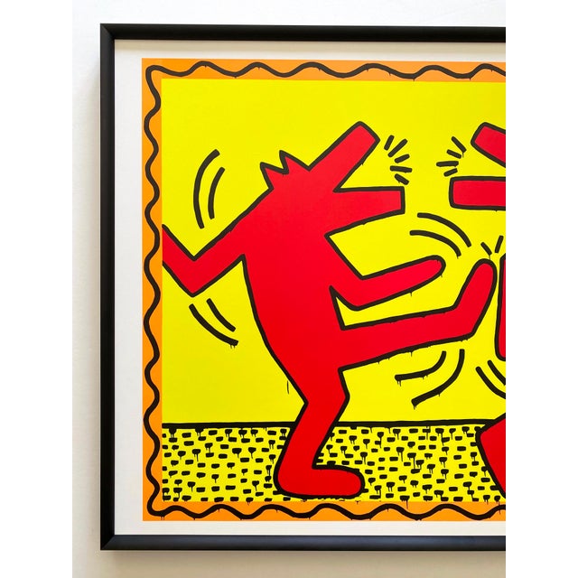 Keith haring estate vintage lithograph print framed pop art poster dancing dogs