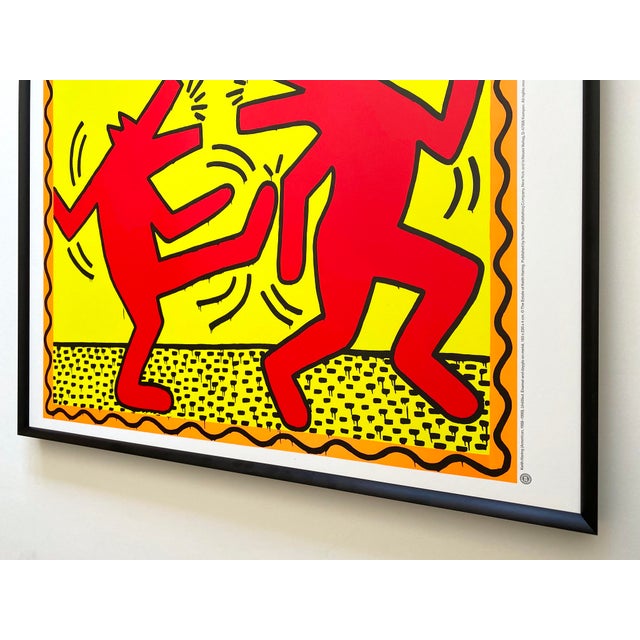 Keith haring estate vintage lithograph print framed pop art poster dancing dogs