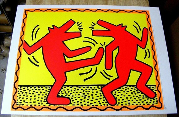 Keith haring untitled dancing dogs silk screen poster