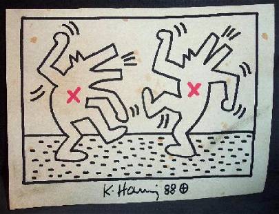 Keith haring dancing dogs drawing signed