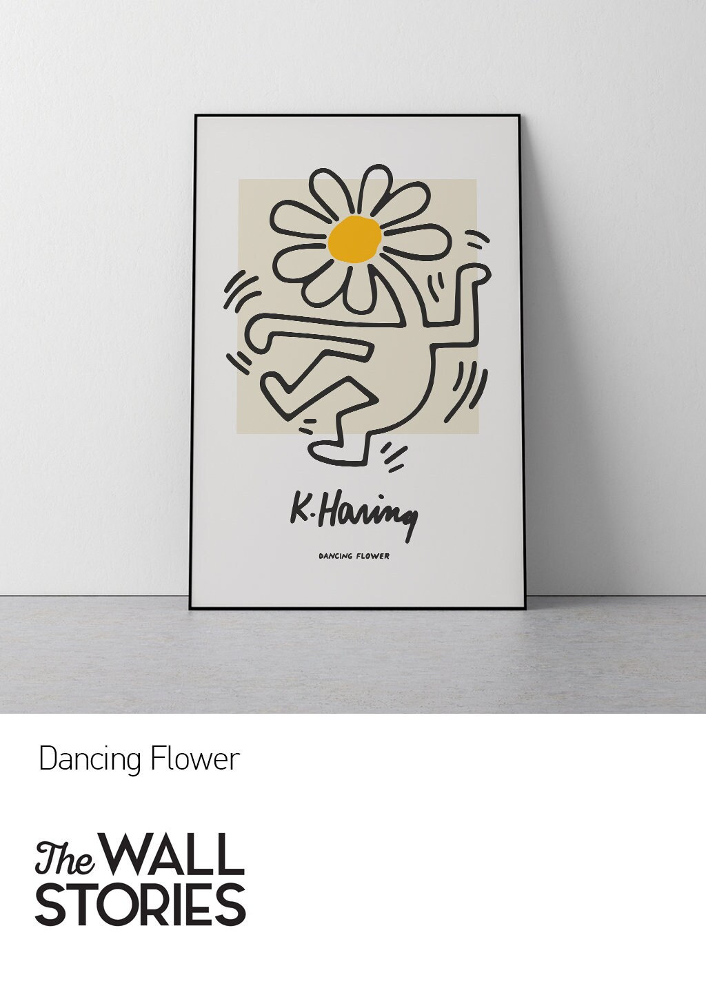 Dancing flower keith haring happy pop art floral figure graffiti iconic living room bedroom nursery kids download in sizes instant download