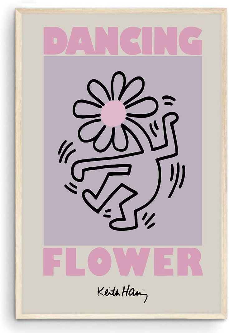Nationcog keith haring dancing flower print danish pastel pop art poster haring wall art printable poster haring art unframed in pop art posters haring art wall collage