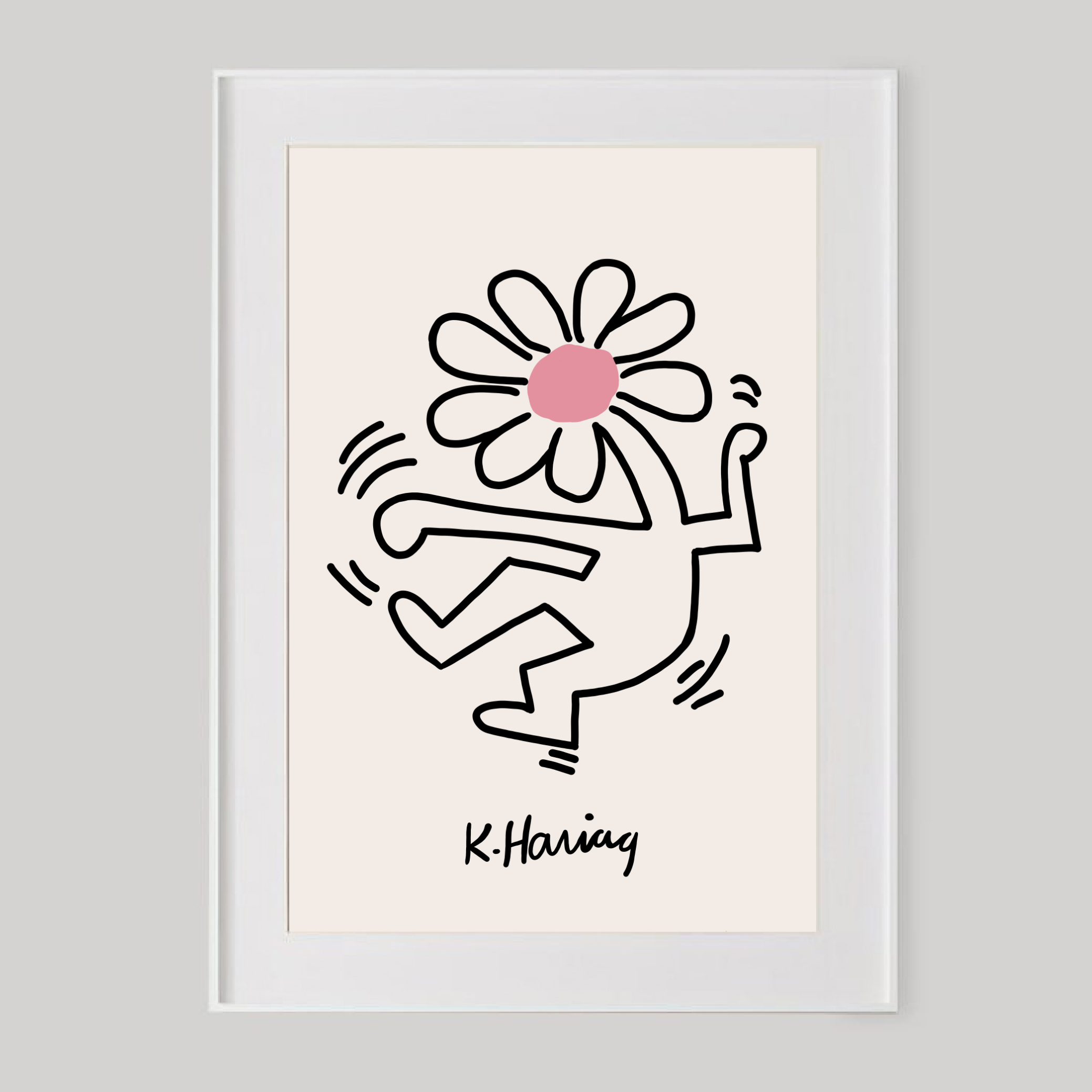 Keith haring dancing flower print danish pastel pop art poster haring wall art