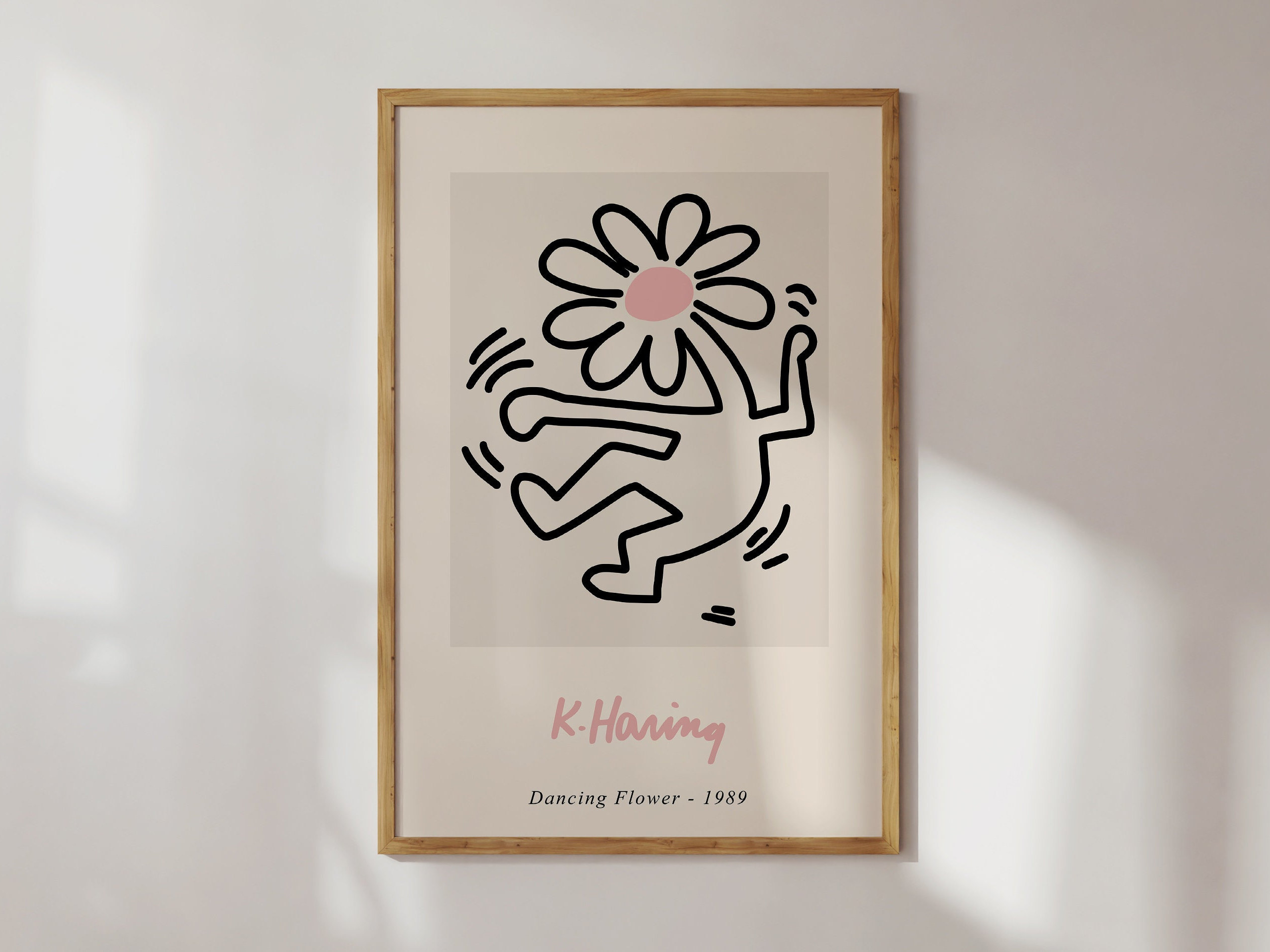 Dancing flower print keith haring wall art pink wall art set danish pastel art