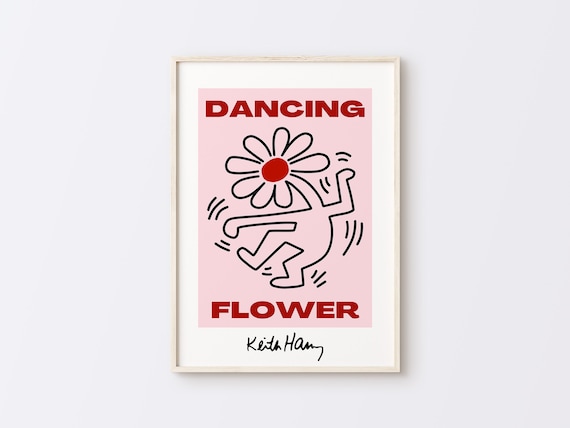 Keith haring dancing flower pink and red keith haring print pop art poster digital download download now