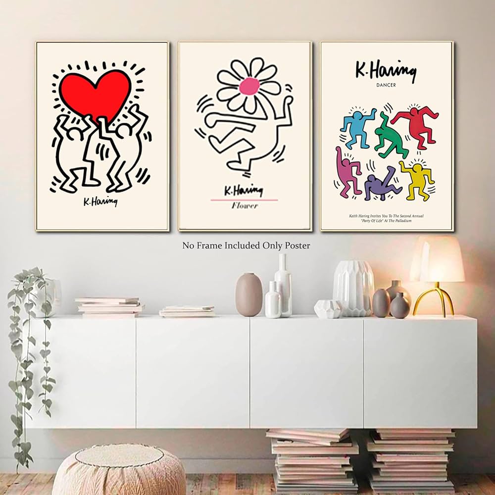 Keith haring wall art dancing flower posters street art prints keith haring love painting keith haring art pictures exhibition poster pop art prints for office living room xinch unframedb buy online