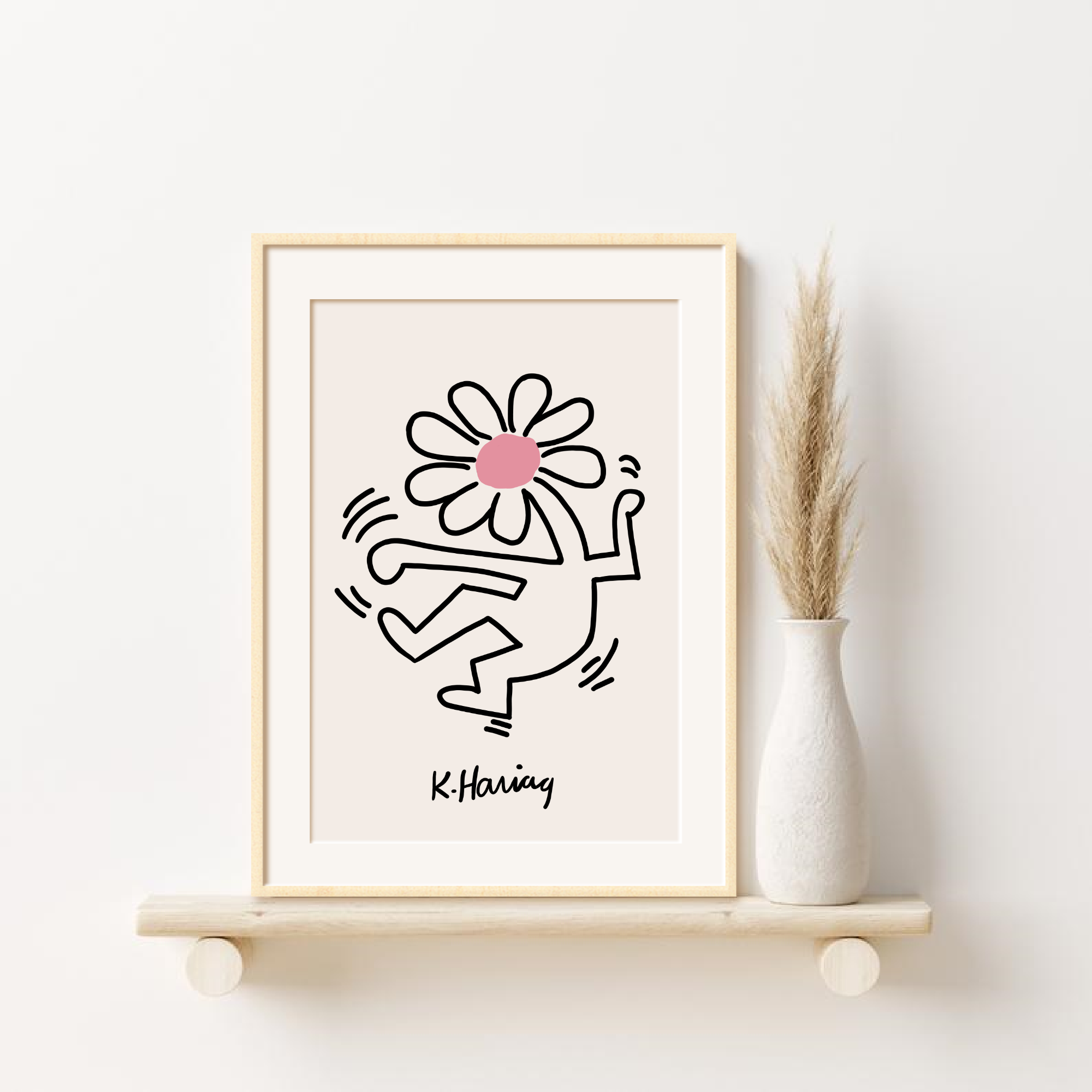 Keith haring dancing flower print danish pastel pop art poster haring wall art