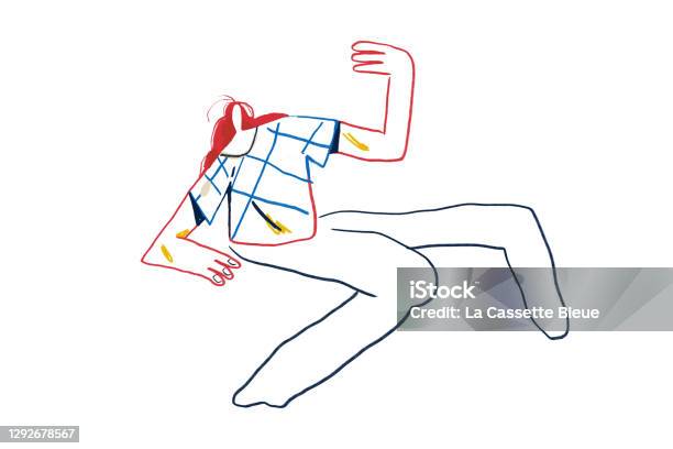 Line art and colorful abstract people expressionism and keith haring art style someone dancing painting drawing